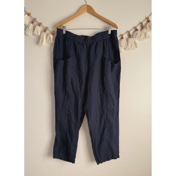 Quince 100% Linen European Tapered Ankle pant Deep Navy Relaxed Lagenlook XL - Picture 1 of 10